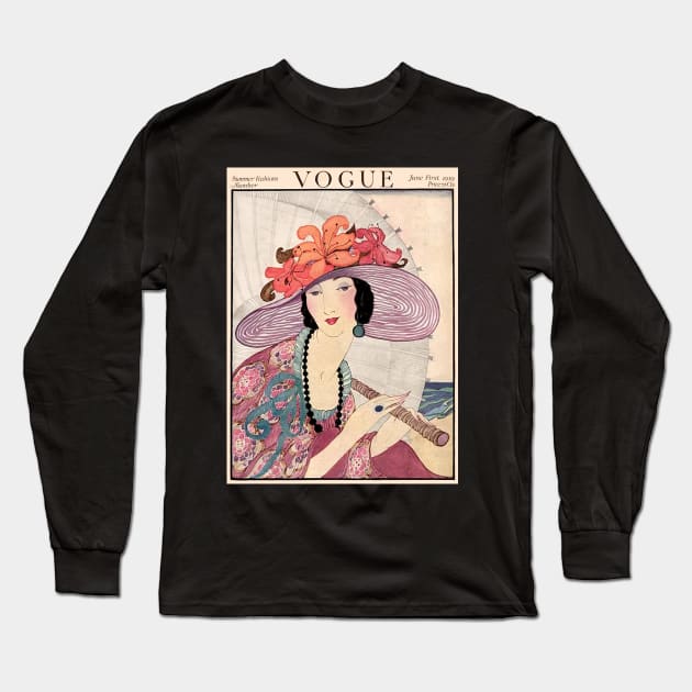 Vogue Vintage 1919 Beautiful Flapper With an Umbrella Print Long Sleeve T-Shirt by posterbobs